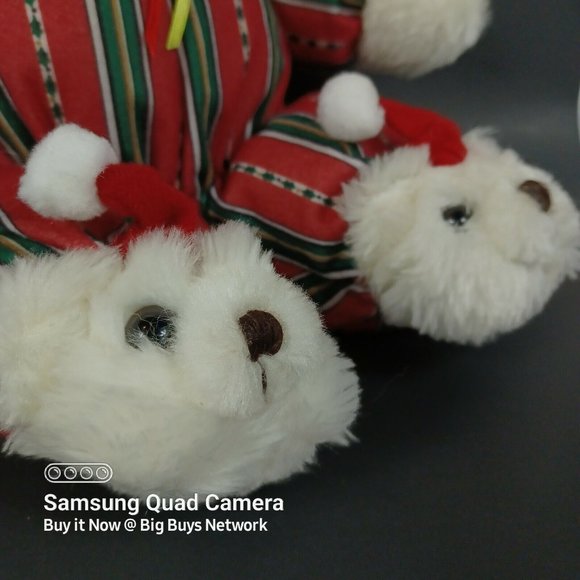 CUDDLE WIT 15" White Christmas Teddy Bear Plush in Mini-Bear Slippers & XMAS Hat - Picture 6 of 12